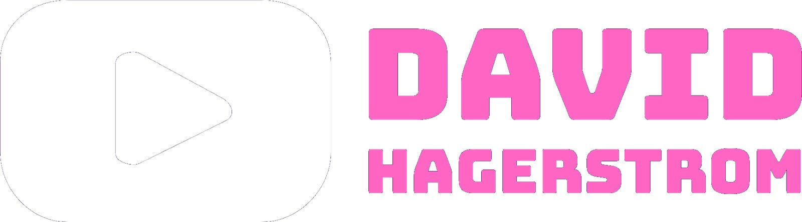 David Hagerstrom logo: white play mark with the wordmark in bright pink